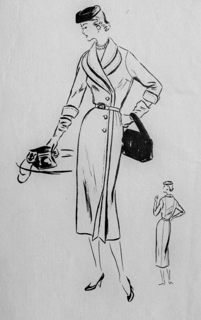1950s Elegant Side Button Slim Dress Pattern VOGUE COUTURIER DESIGN 716 Eye Catching Double Revers Bust 34 Vintage Sewing Pattern