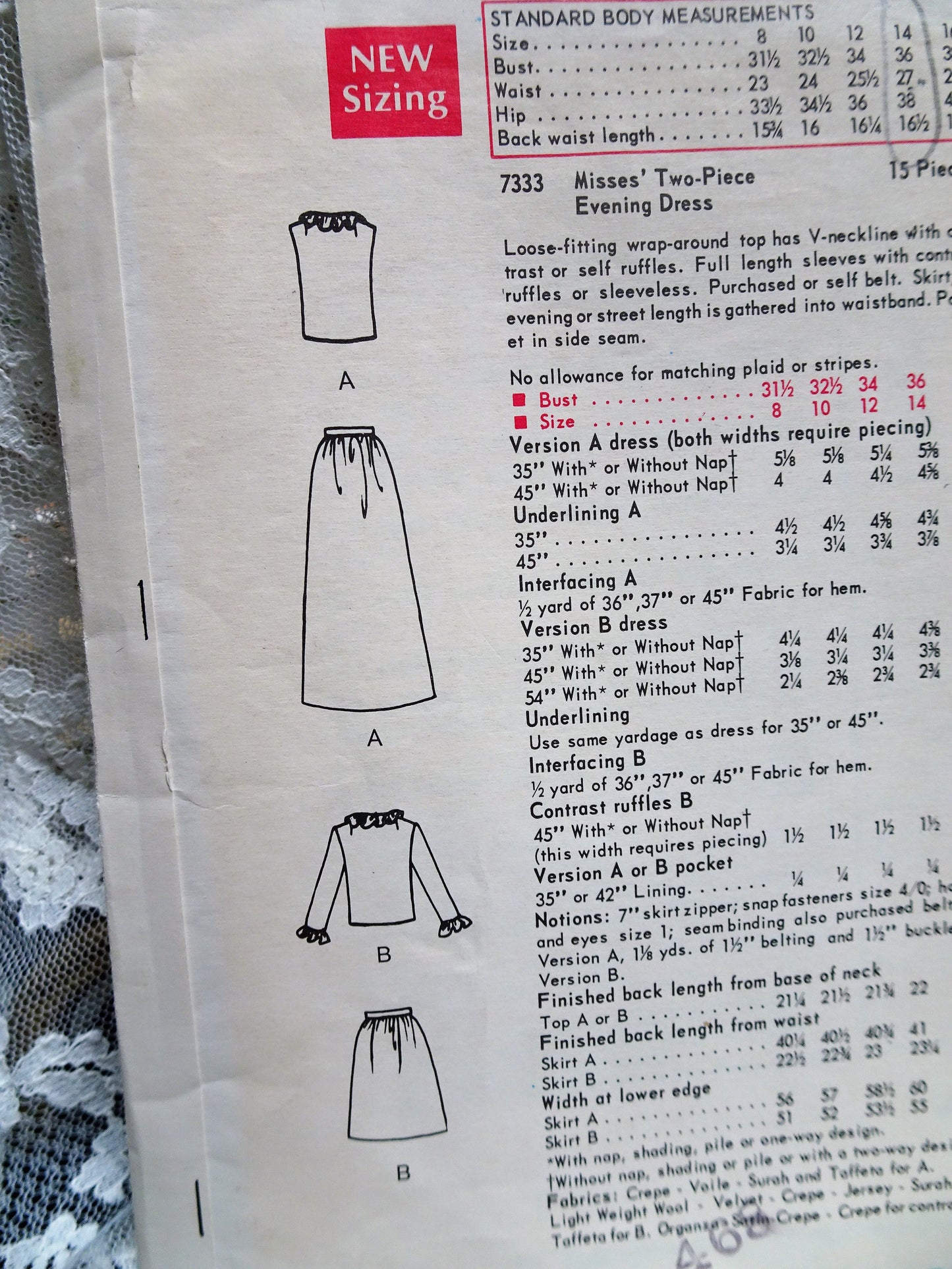 1960s MOD Two Piece Cocktail or Evening Dress Pattern VOGUE 7333 Ruffled V Neckline,Mini or Maxi Skirt Bust 36 Vintage Sewing Pattern