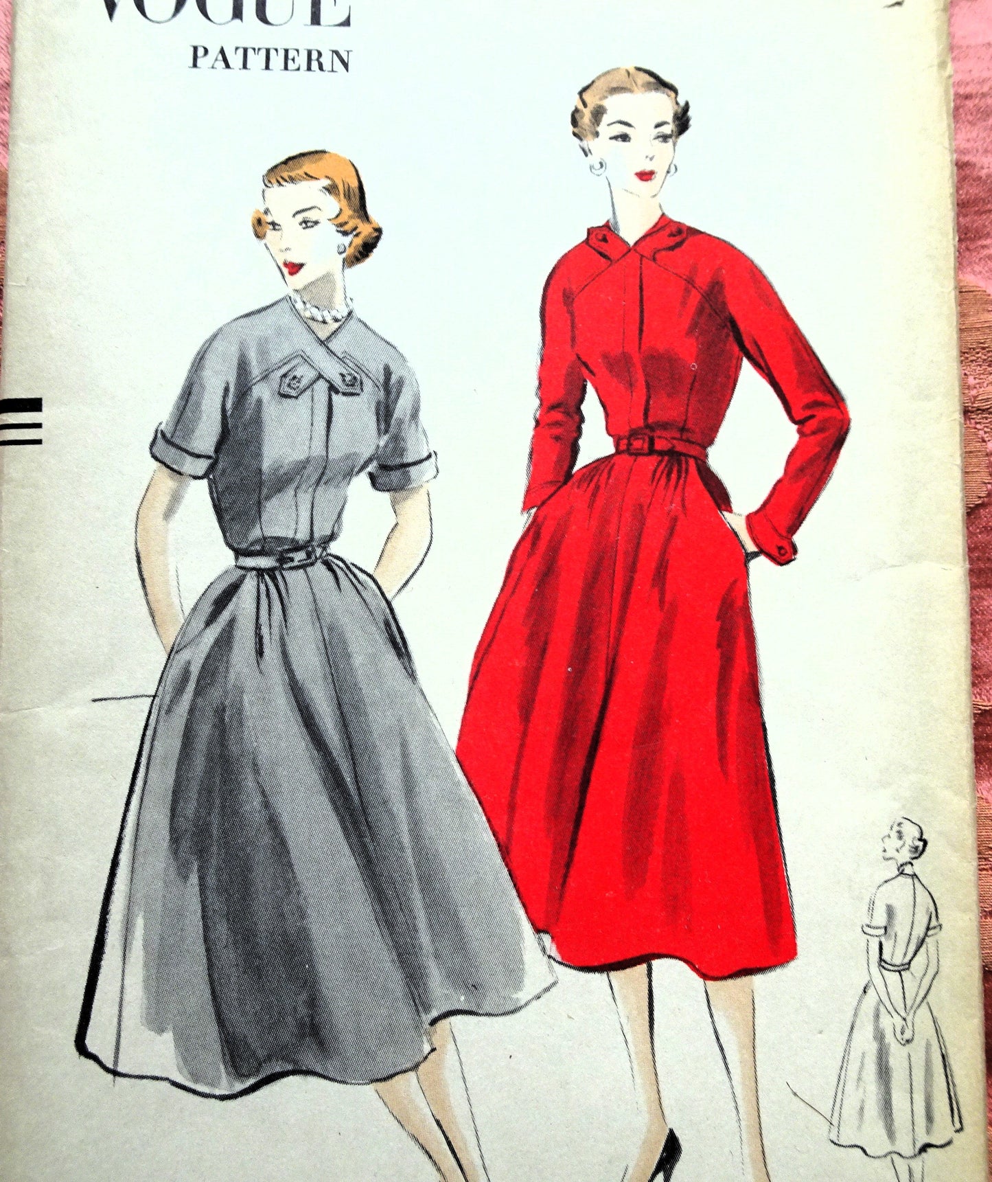1950s CLASSY Dress Pattern VOGUE 7481 Interesting Style Details, Bust 34 Vintage Sewing Pattern FACTORY FOLDED