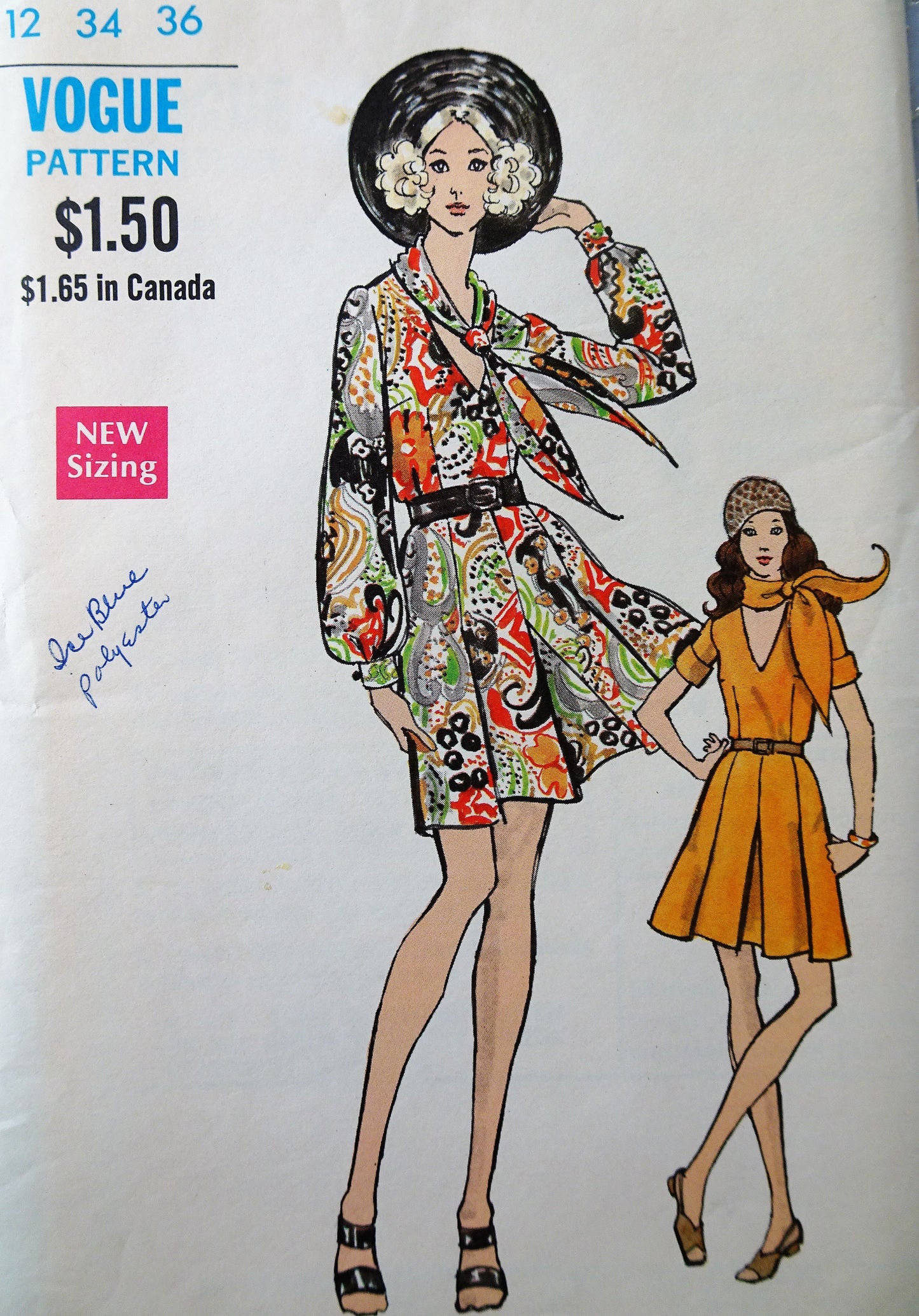1970s STYLISH Dress and Scarf Pattern VOGUE 7722 Lovely V Neckline Front Pleated Dress Bust 34 Vintage Sewing Pattern FACTORY FOLDED