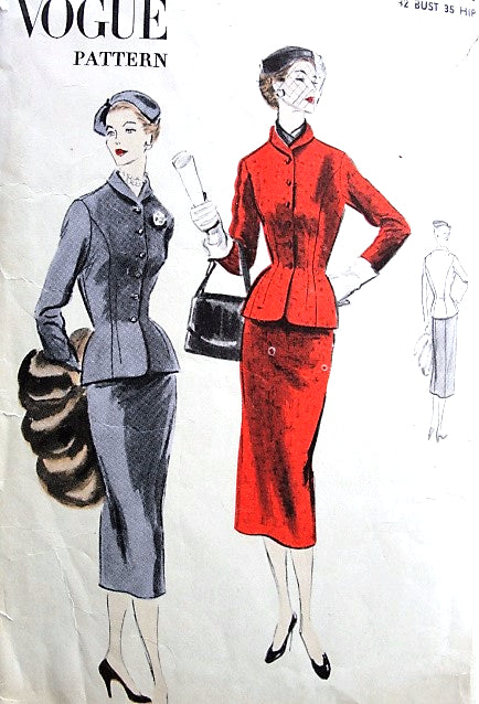 1950s EASY To Make Slim SUIT Pattern VOGUE 7777 Fitted Jacket with Nip In Waist Slim Skirt Bust 32 Vintage Sewing Pattern