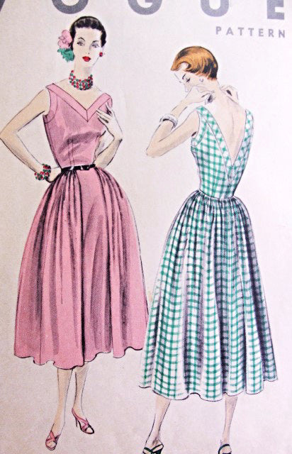 1950s BEAUTIFUL Dress Pattern VOGUE 8010 Summer or Cocktail Party Dress V Necklines Full Skirt Bust 30 Vintage Sewing Pattern FACTORY FOLDED