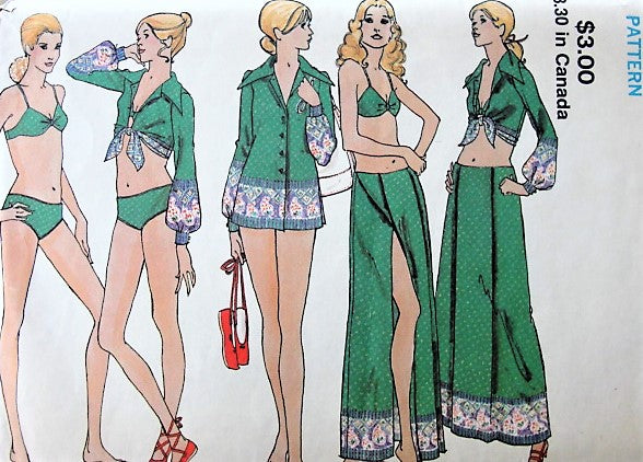 1970s BEACHWEAR Bikini Swimsuit Shirt and Skirt Vogue 8054 Bust 31 1/2 Retro Sewing Vintage Pattern
