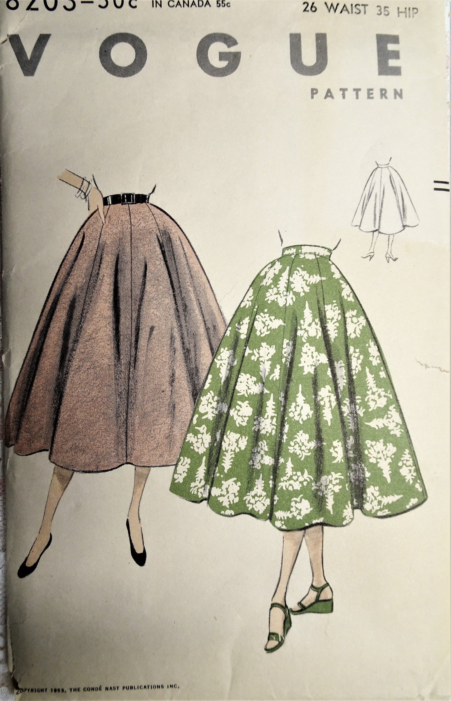 1950s FLATTERING Full Skirt Pattern VOGUE 8203 Eight Gored Umbrella Skirt, Daytime or Evening Waist 26 Vintage Sewing Pattern