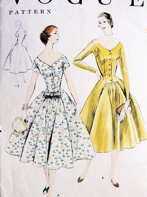 1950s Beautiful Princess Cocktail Evening Party Dress Pattern VOGUE 8614 Figure Flattering Design Bust 32 Vintage Sewing Pattern