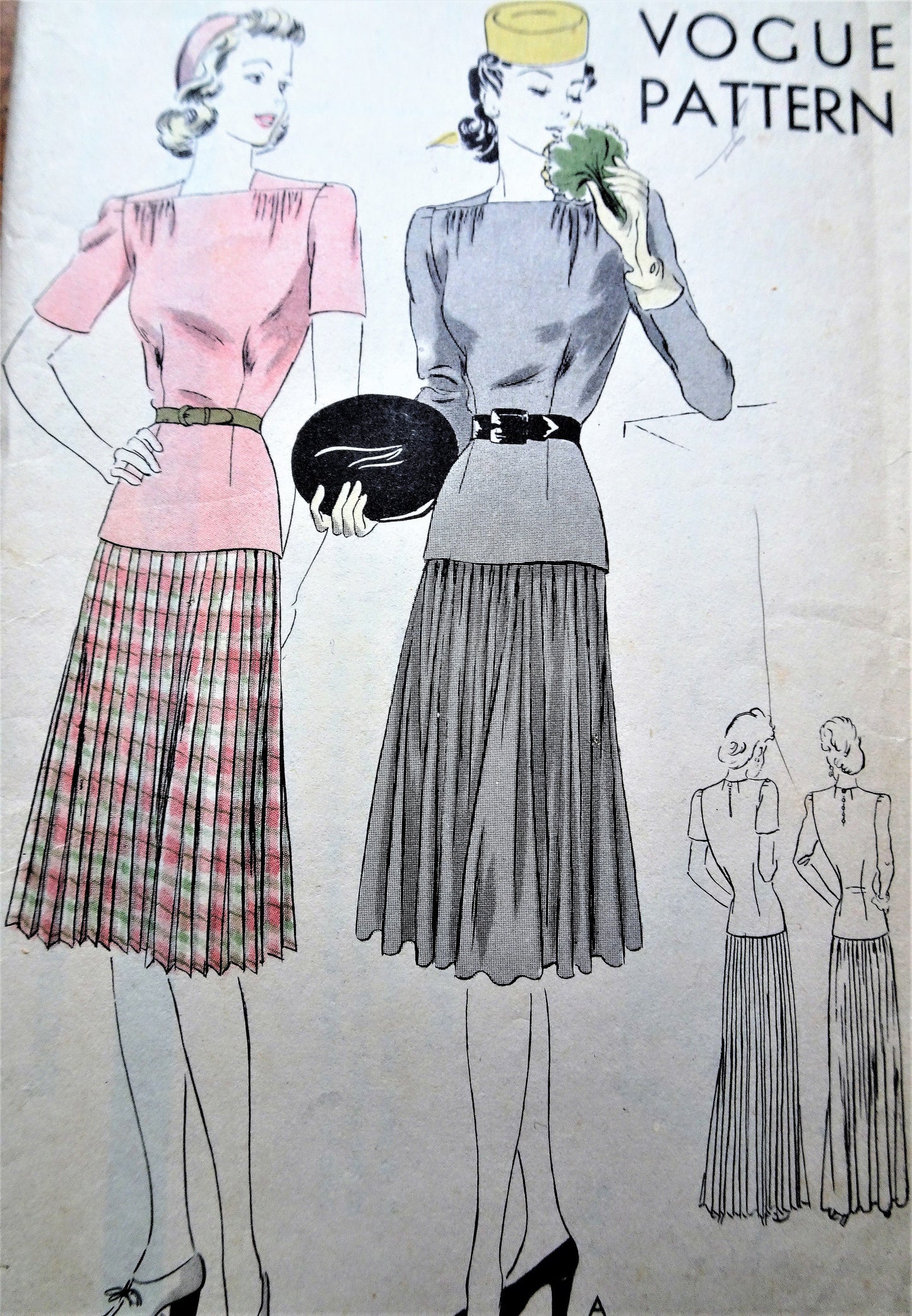 LOVELY Late 1930s Day or Evening Length 2 Pc Dress Pattern VOGUE 8699 Fitted Longer Length Blouse, Pleated Full Skirt in 2 Lengths, Bust 34 Vintage Sewing Pattern