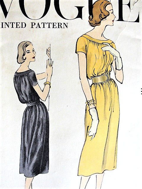 1950s CHIC Chemise Dress Pattern VOGUE 9330 Easy Day or After 5 Dress, Very Easy To Make Bust 32 Vintage Sewing Pattern
