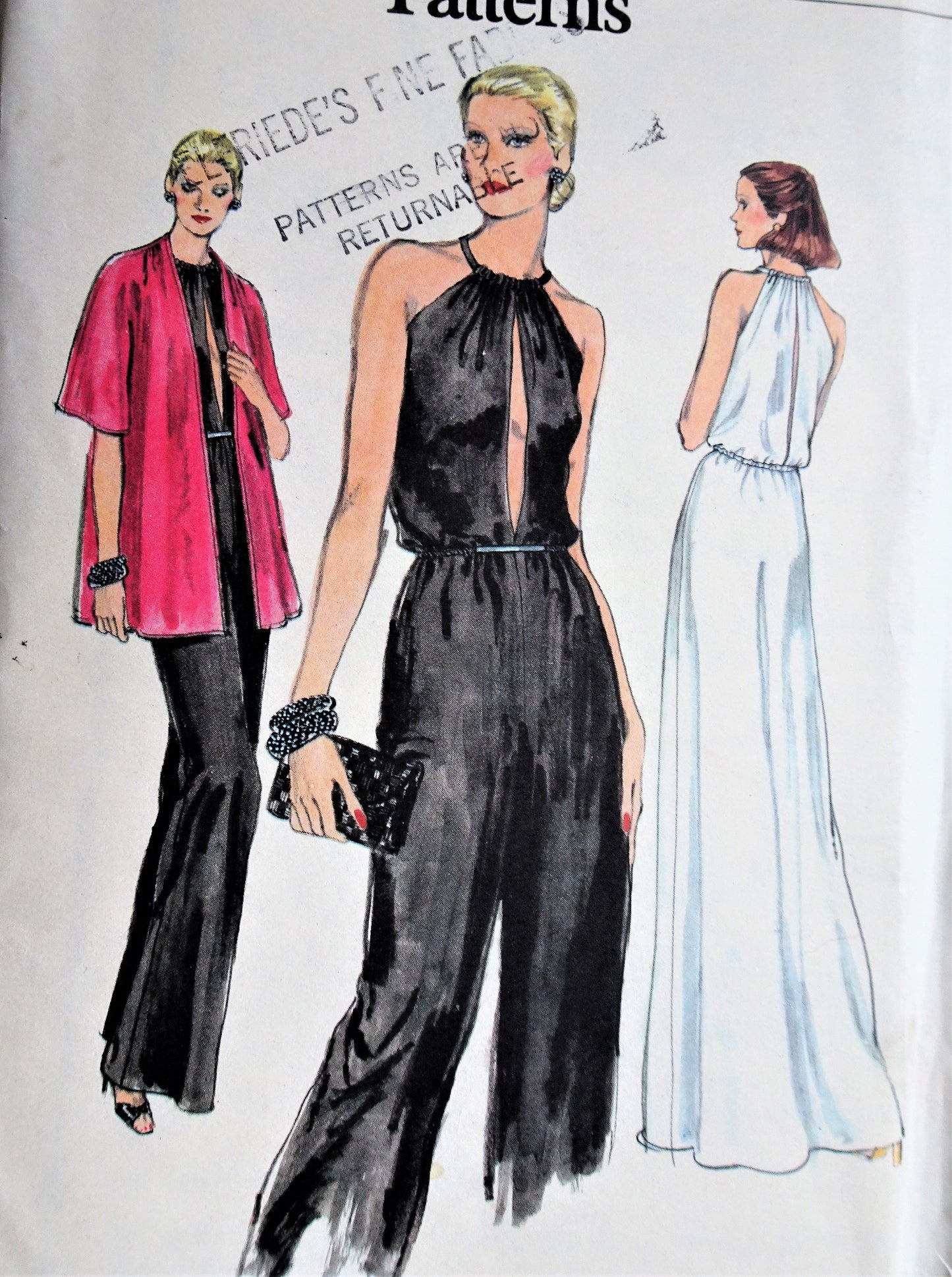 GORGEOUS 1970s Halter Top Jumpsuit or Evening Dress and Jacket Pattern VOGUE 9634 Bust 30 Palazzo Pants Plunge Neckline Halter Dress Vintage Sewing Pattern FF
