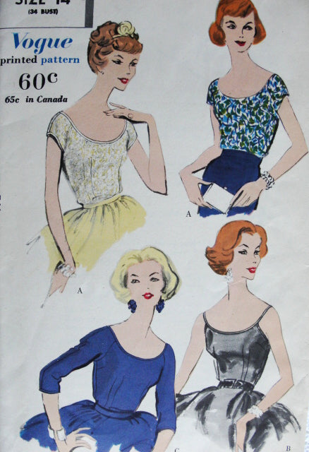 1950s Vintage LOVELY Blouses In Three Styles Vogue 9643 Sewing Pattern Bust 32 Vintage Fashion