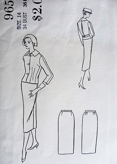 1950s STUNNING Fabiani Slim Suit Pattern VOGUE Couturier Design 965 Lovely Design Bust 34 Vintage Sewing Pattern FACTORY FOLDED