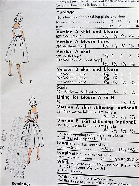 Late 50s BEAUTIFUL 2 Pc Evening Party Cocktail Dress and Sash Pattern VOGUE 9891 Two Lovely Style Versions, Special Ocassion Dress Easy To Make Bust 34 Vintage Sewing Pattern