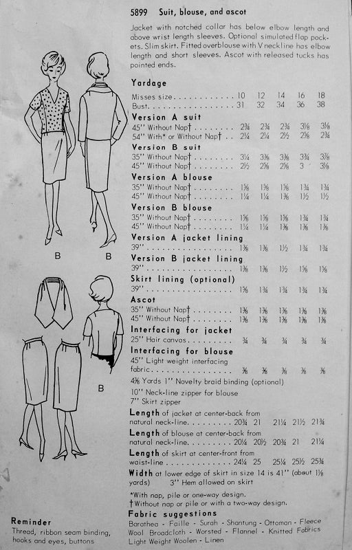 1960s Mad Men Era Suit,Blouse and Ascot Scarf Pattern Vogue 5899 Classy Slim Skirt Suit Bust 31 Vintage Sewing Pattern FACTORY FOLDED