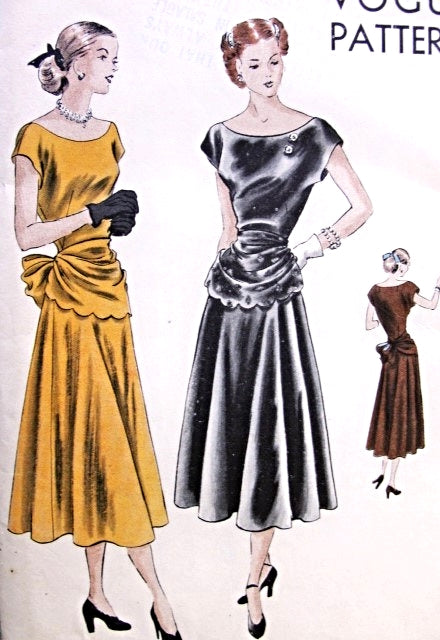 1940s Evening Cocktail Dress Pattern Vogue 6264 Bias Flared Skirt Flir – So Vintage Patterns