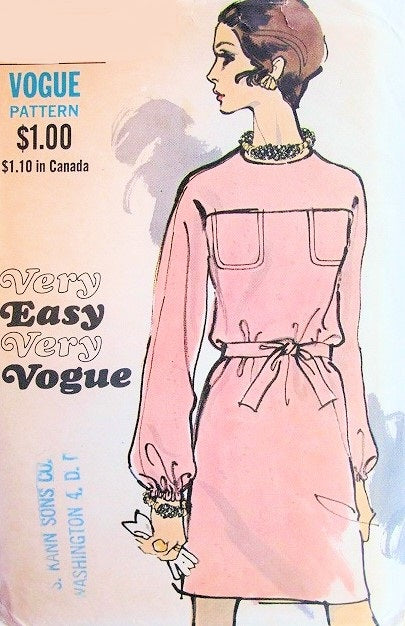 1960s CLASSY Loose Fitting Slim Dress Pattern Very Easy Very VOGUE 7636 Jewel Neckline Easy To Sew and Wear Dress Bust 36 Vintage Sewing Pattern