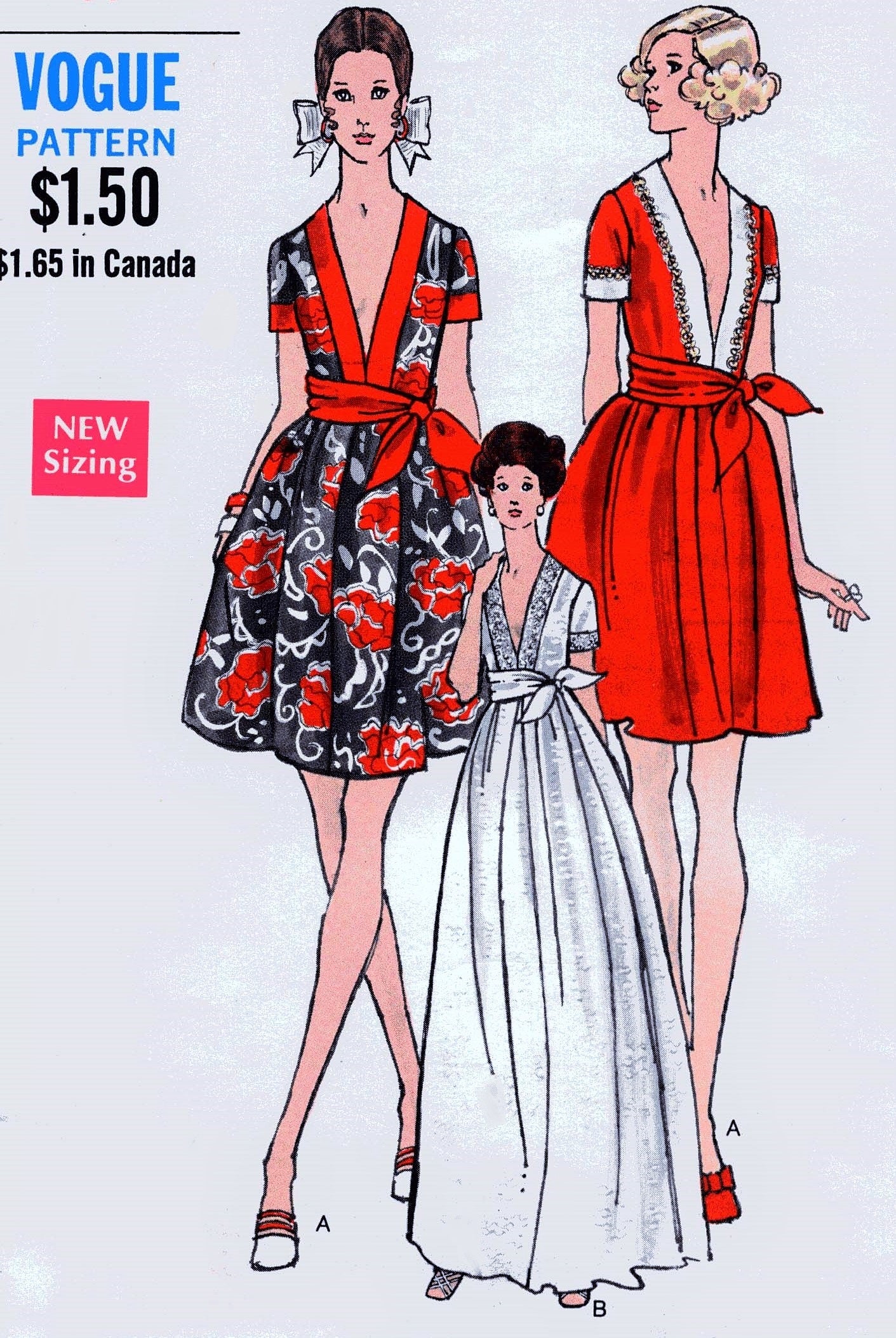 1960s DRAMATIC Low Cut Evening Dress Pattern VOGUE 7707 Plunging V Neckline To Waist Mini or Maxi Length Cocktail Party Dress Bust 36 Vintage Sewing