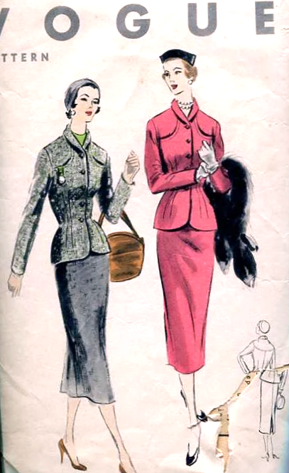 1950s CLASSY Slim Skirt Suit Pattern VOGUE 7885 Beautiful Fitted Jacket Bust 32 Vintage Sewing Pattern FF