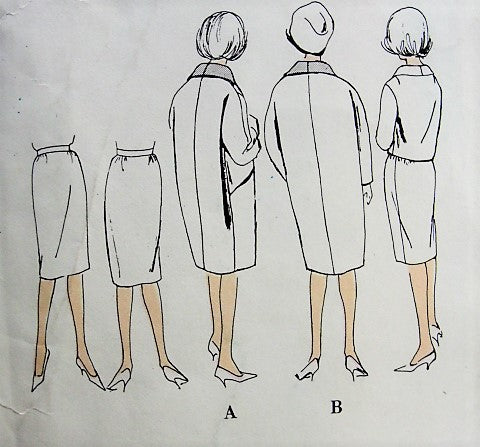 1960s CLASSY Lanvin-Castillo Slim Skirt Suit and Coat Pattern VOGUE PARIS Original 1105 Daytime Slim Suit or Evening, Beautiful Coat Design Bust 32 Vintage Sewing Pattern