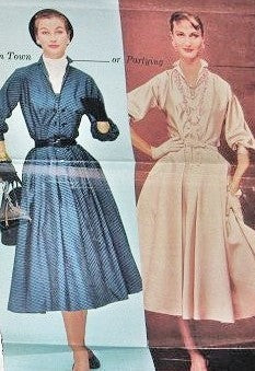 1950s Lovely Shirtwaist Dress Pattern Womans Day 5085 Day or Evening Dress Flattering Full Skirt Bust 30 Vintage Sewing Pattern FACTORY FOLDED