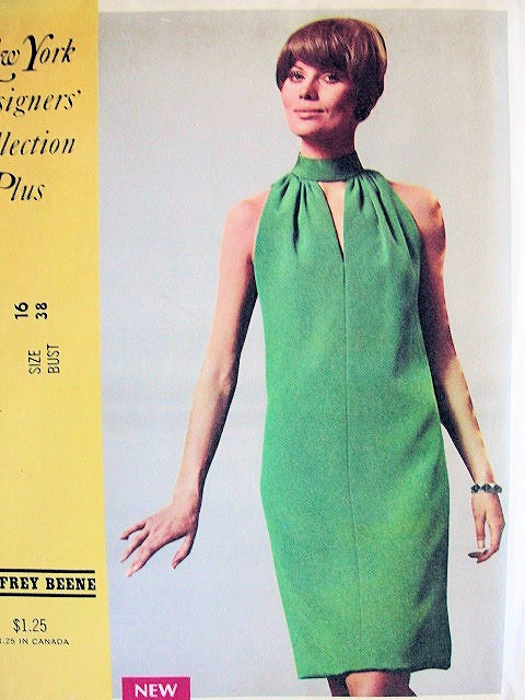 1960s GEOFFREY BEENE Cocktail Party Evening Dress Pattern Striking Key Hole Neckline,Cut Away Arms McCalls 1031 New York  Designers Collection Plus Vintage Sewing Pattern