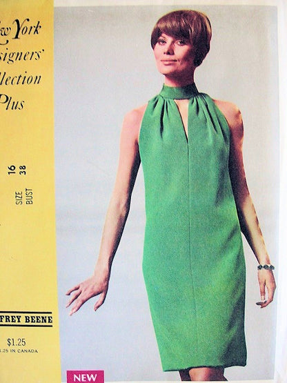 1960s GEOFFREY BEENE Cocktail Party Evening Dress Pattern Striking Key Hole Neckline,Cut Away Arms McCalls 1031 New York  Designers Collection Plus Vintage Sewing Pattern