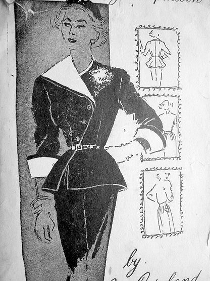1950s STUNNING Jo Copeland Peplum Suit Pattern SPADEA 1047 Dramatic Suit, Asymmetrical Peplum Jacket, Pencil Slim Skirt, Day or Evening, Bust 30 Vintage Sewing Pattern