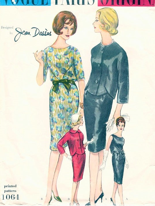 1960s STUNNING Evening Cocktail Party Dress and Jacket Pattern VOGUE Paris Original 1064 Desses Original Design, Bust 32 Vintage Sewing Pattern