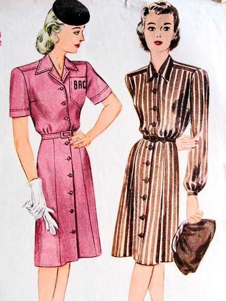 1940s SHIRT DRESS PATTERN  CLASSIC  WAR TIME STYLE SIMPLICITY 1083
