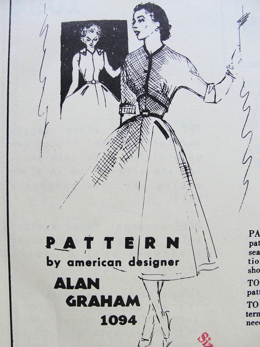 1950s RARE Alan Graham Spadea American Designer Pattern 1094 Full Skirt Dress  Button Shoulders, Short Shaped Jacket
