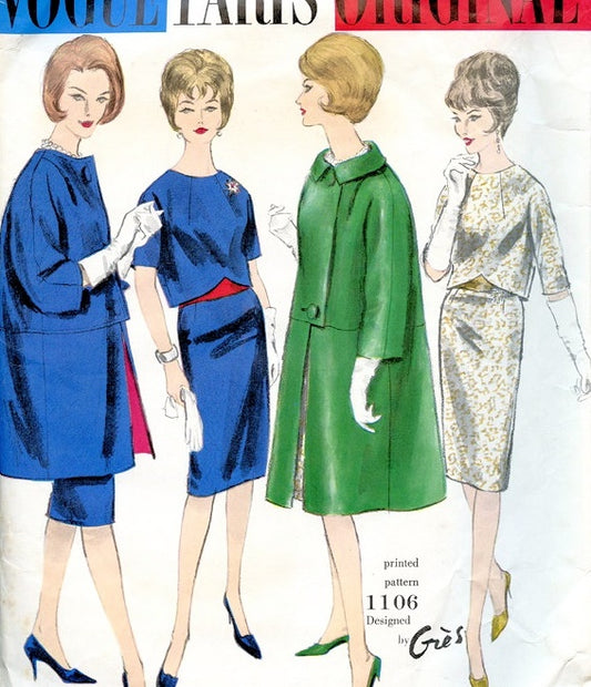 1960s FABULOUS Gres Two Pc Dress and Coat Pattern VOGUE Paris Original 1106, Classy Styles Bust 32 Vintage Sewing Pattern