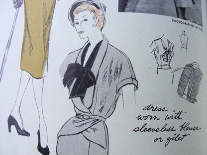 1950s JACQUES FATH Slim Dress Jacket and Gilet Pattern VOGUE PARIS ORIGINAL MODEL 1113 STUNNING Design Bust 32 Vintage Sewing Pattern