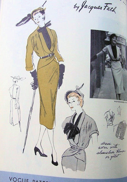 1950s JACQUES FATH Slim Dress Jacket and Gilet Pattern VOGUE PARIS ORIGINAL MODEL 1113 STUNNING Design Bust 32 Vintage Sewing Pattern