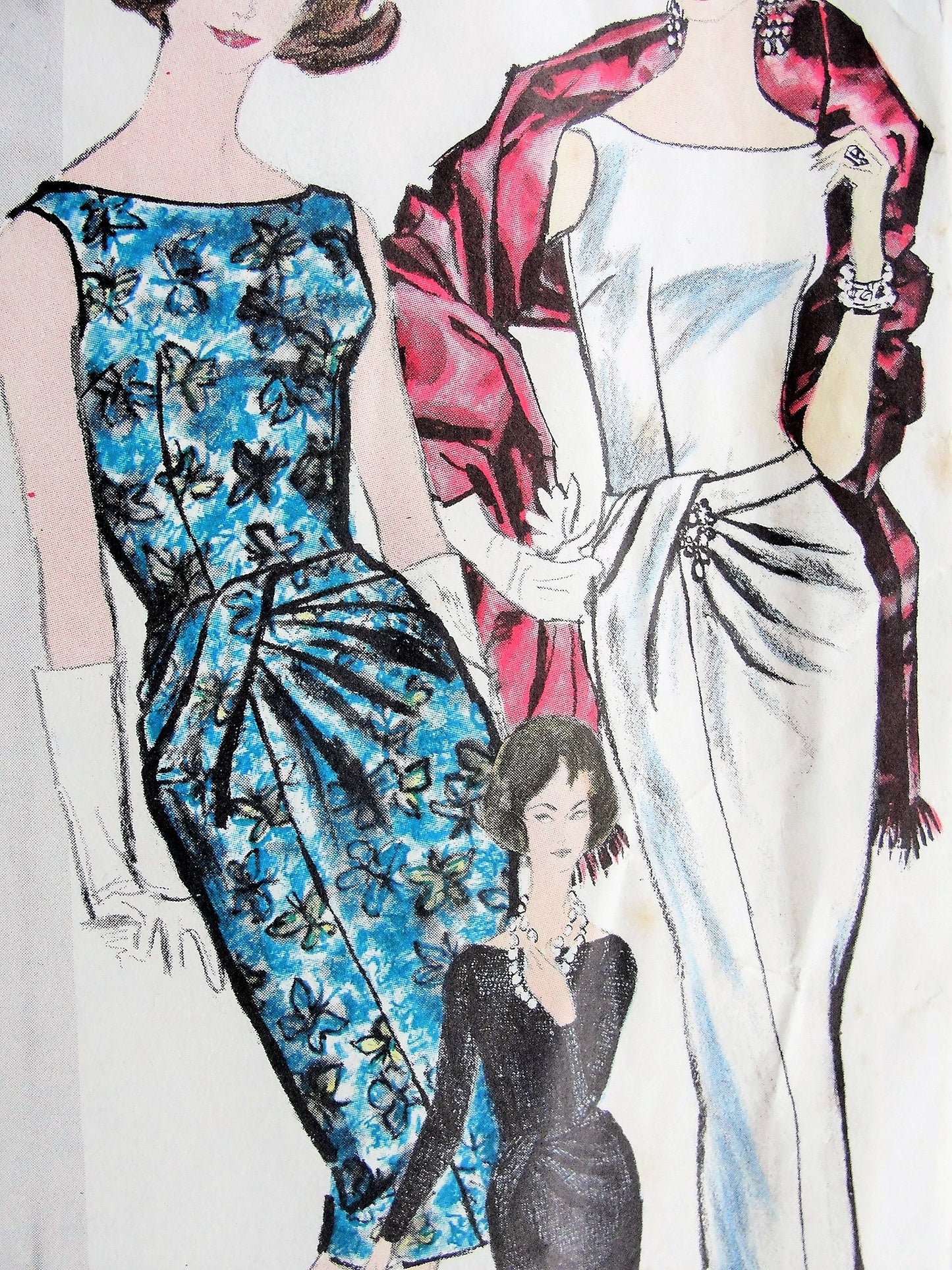 1960s GORGEOUS Patou Evening Gown Cocktail Dress Pattern  VOGUE Paris Original 1128 Stunning Drapery, Bateau Neckline Low V Back Version V, Bust 31 Vintage Sewing Pattern