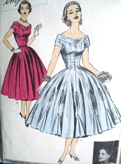 BEAUTIFUL 1950s BATTILOCCHI Evening Dress Pattern ADVANCE Import 113 Princess Line Wide Skirted,Fabric Insets, Godets Set in Skirt Edge GORGEOUS Design Bust 30 Vintage Sewing Pattern