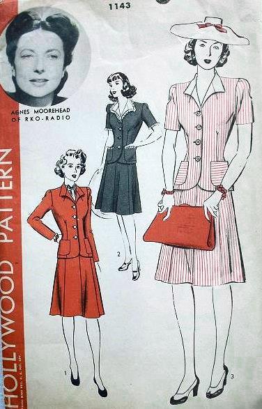 1940s HOLLYWOOD PATTERN 1143  PERKY SUIT FEATURES MOVIE STAR AGNES MOOREHEAD
