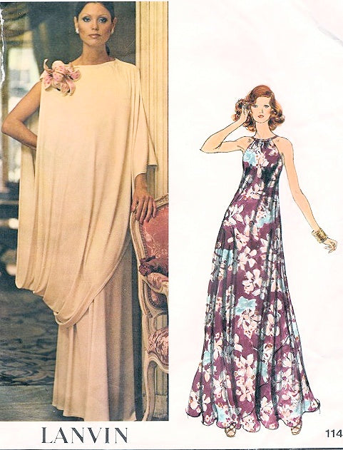 1970s ELEGANT Lanvin Evening Gown and Toga Cape Wrap Pattern VOGUE PARIS ORIGINAL 1147 Vintage Sewing Pattern Bust 34 UNCUT FACTORY FOLDED