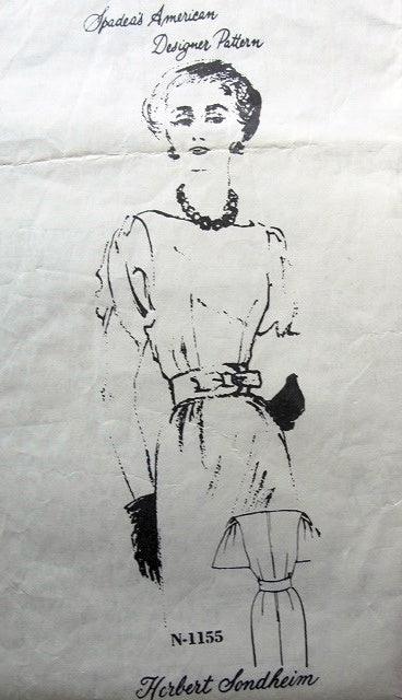 1950s HERBERT SONDHEIM  COCKTAIL DRESS PATTERN BATEAU BOAT NECKLINE, LOVELY DRAPED SLEEVES SPADEA AMERICAN DESIGNER 1155