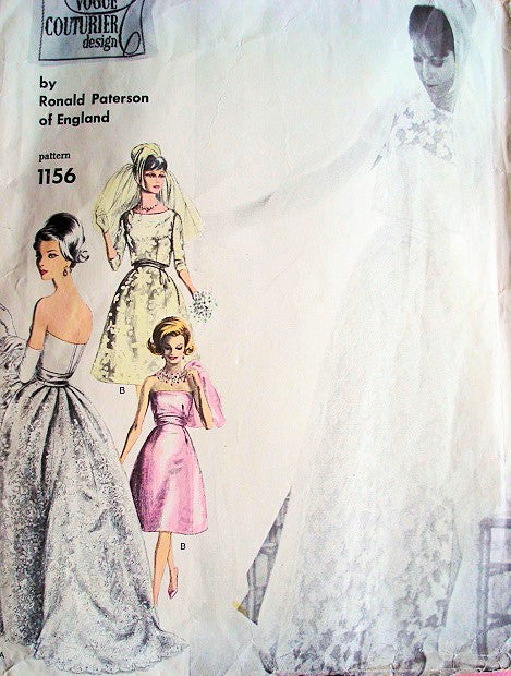 1960s BEAUTIFUL Ronald Paterson Wedding Gown Bridal Dress Pattern Vogue Couturier Design 1156 Vintage Sewing Pattern Strapless Gown,Petticoat and Short Jacket  Bust 32