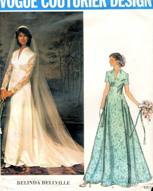 70s VOGUE COUTURIER PATTERN 1156 BEAUTIFUL  WEDDING GOWN BRIDAL DRESS VEIL, CAP  BELINDA BELLVILLE