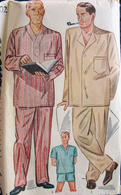 1940s Mens Dapper Walter Pidgeon Style Long or Short PAJAMAS Pattern SIMPLICITY 1202 Size Medium Vintage Sewing Pattern