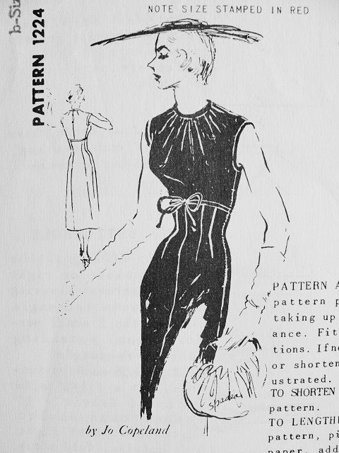 1950s CHIC KNOCK OUT JO COPELAND COCKTAIL DINNER DRESS PATTERN EMPIRE STYLE,LOVELY GATHERED BODICE, PERFECT LITTLE BLACK DRESS SPADEA AMERICAN DESIGNER PATTERNS 1224