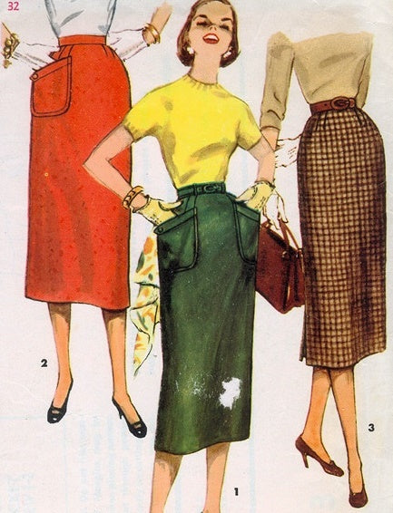 1950s CLASSY Slim Skirt Pattern SIMPLICITY 1229 Three Versions Waist 27 Simple To Make Vintage Sewing Pattern