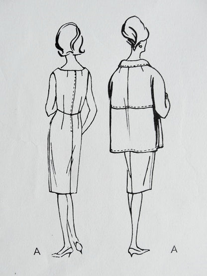 1960s NINA RICCI Slim Dress Coat Jacket Pattern Vogue Paris Original 1247 Classy Style Day or Evening Bust 31 FACTORY FOLDED