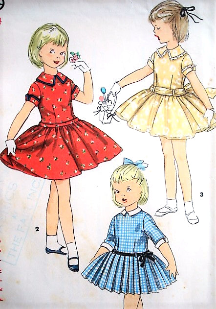 1950s ADORABLE Little Girls Dress Pattern SIMPLICITY 1249 Three Sweet Day or Party Dress Styles Size 6 Vintage Childrens Sewing Pattern