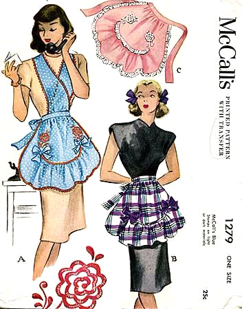 1940s Pretty Apron Pattern McCall 1279 Full Bib or Lovely Hostess Hostess Half Apron One Size Vintage Sewing Pattern