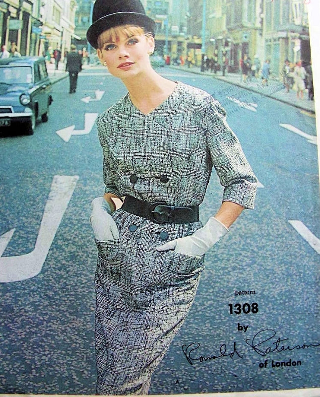 1960s RONALD PATERSON  Slim Dress Pattern VOGUE COUTURIER DESIGN 1308 Vintage Sewing Pattern Bust 38