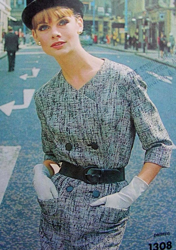 1960s Classy RONALD PATERSON Slim Dress Pattern VOGUE COUTURIER DESIGN 1308 Stylish Slim Double Breasted Dress Bust 34 Vintage Sewing Pattern