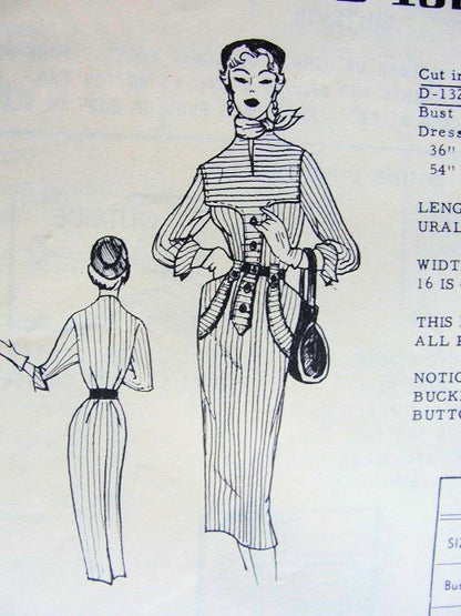 1950s PEG TOP SKIRTED SLIM DRESS PATTERN STUNNING DETAILS MODES ROYALE PATTERNS 132