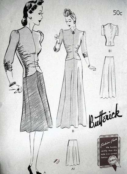 1940s 2 PC EVENING DRESS GOWN PATTERN BIAS CUT BUTTERICK 1358