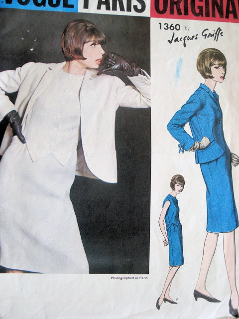 1960s Classy Dress and Jacket JACQUES GRIFFE Vogue Paris Original 1360 Slim Dress Semi Fitted Jacket Daytime or Cocktail Vintage Sewing Pattern