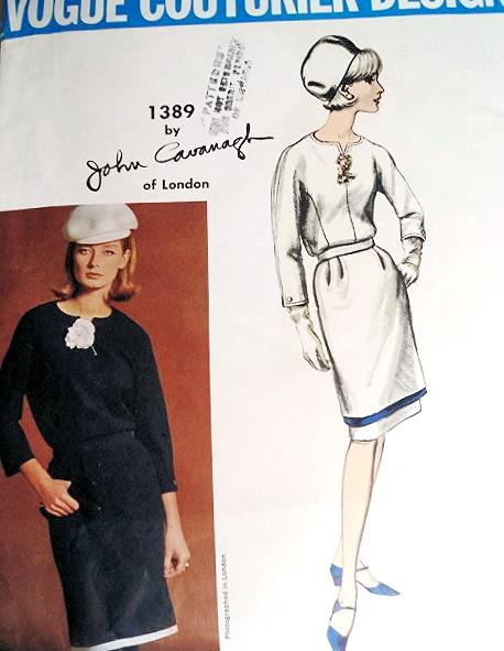 1960s JOHN CAVANAGH Slim Tunic Dress Pattern VOGUE Couturier Design 1389, Day or Evening  Dress Bust 40 Vintage Sewing Pattern